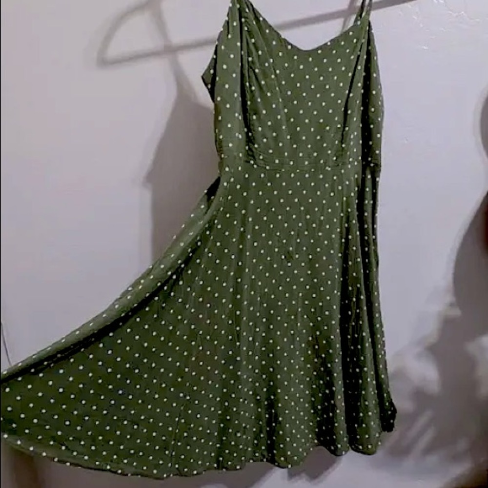 Green & white polka dot dress